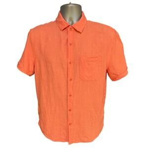 Magaschoni Man Peach Coral Short Sleeve Linen Blend Button Down Size M